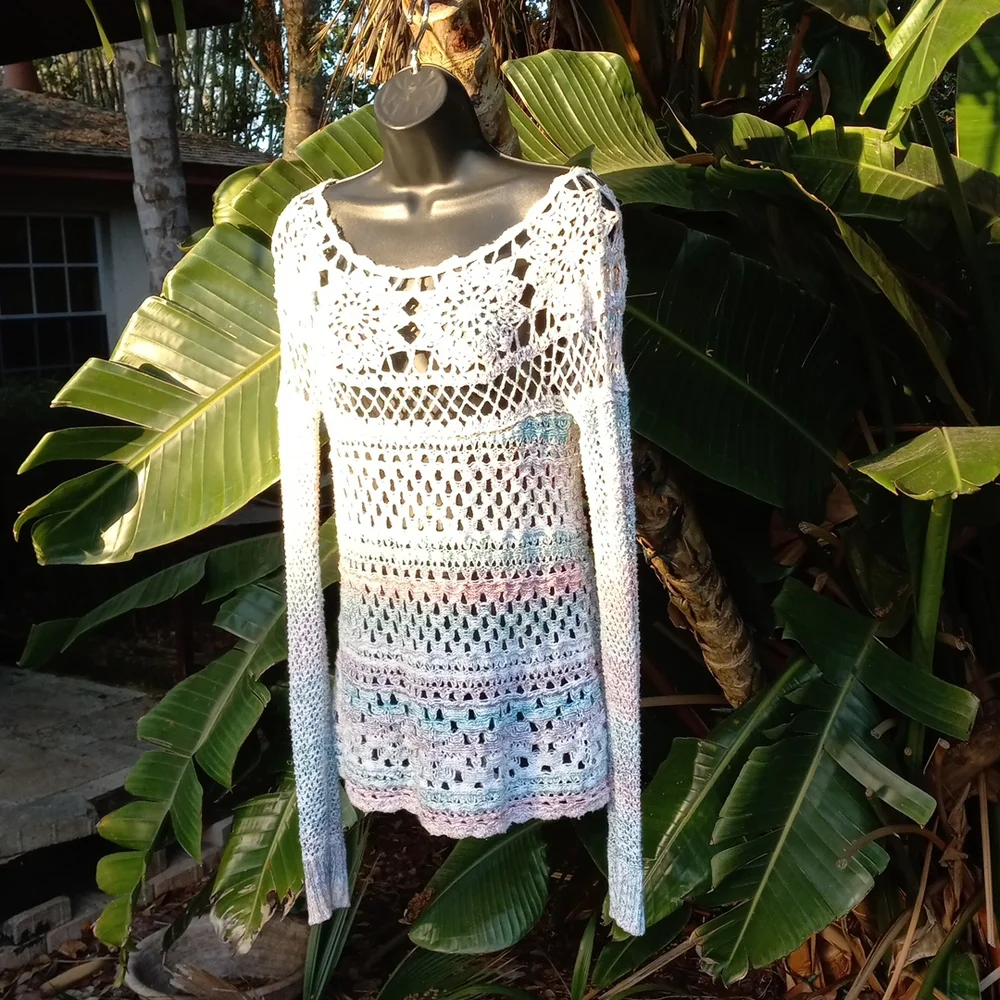 Free People crochet boat neck or off shoulder top